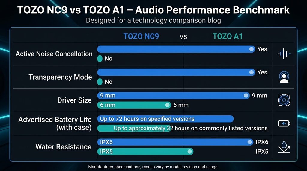 TOZO NC9 vs A1